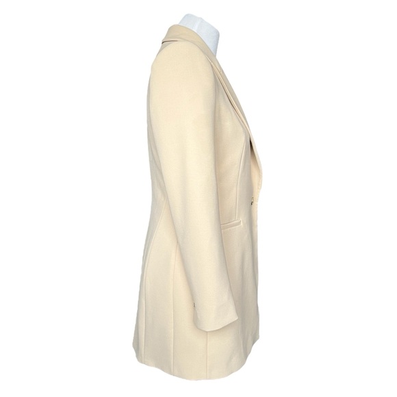 Zara Long Blazer with Single Gold Button Women’s Size Small Tan Beige - Picture 7 of 10